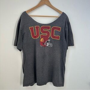 Gray USC Trojans off-the-shoulder t-shirt